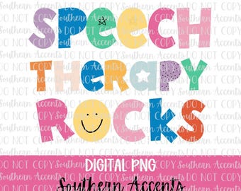Speech Therapy Rocks PNG, Back to School Sublimation Design, Teacher Colorful Student Png, Speech Therapy Doodles Stars Png