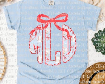 Scalloped Baseball Monogram with Bow Digital PNG