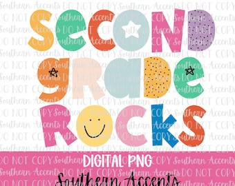 Rocas de segundo grado PNG, segundo grado, diseño de sublimación de regreso a clases, maestro y estudiante coloridos PNG, garabatos de estrellas de segundo grado PNG
