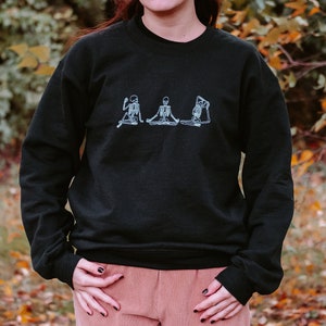 Yoga Skeletons Embroidered Crewneck Sweatshirt