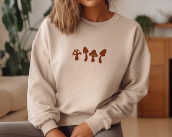 Mushroom Embroidered Crewneck Sweatshirt - Mushrooms Cozy Cottagecore Jumper