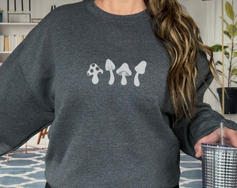 Mushroom Embroidered Crewneck Sweatshirt - Mushrooms Cozy Cottagecore Jumper