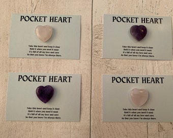 Pocket heart | pocket hug | rose quartz pocket heart |amethyst pocket heart | pick me up gift | thinking of you | miss you anti-anxiety gift