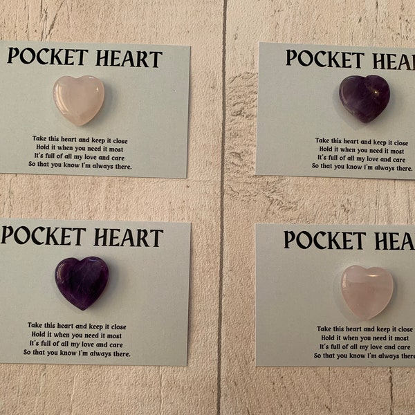 Pocket heart | pocket hug | rose quartz pocket heart |amethyst pocket heart | pick me up gift | thinking of you | miss you anti-anxiety gift