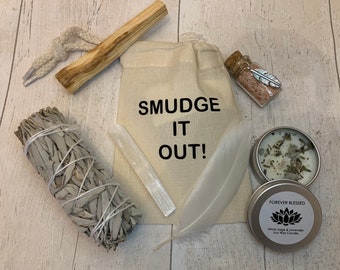 Mini kit portátil de limpieza - Limpieza - Limpieza energética - Limpieza espiritual - Energía positiva - Salvia blanca - Vela de soja - Curación con cristales