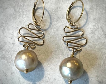 14KTGF and golden pearl earrings