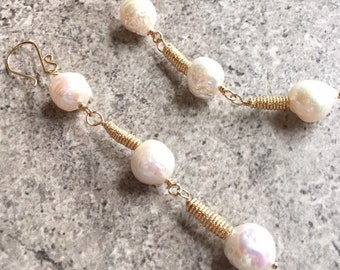 All about texture. Statement earrings. Pearl and 14KTGF