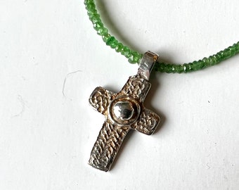Celtic Cross on green tourmaline necklace