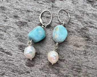 Larimar and pearl earrings