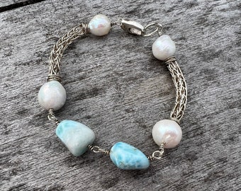 Larimar and pearl bracelet