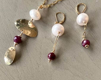 Ruby and pearl earrings 14KTGF