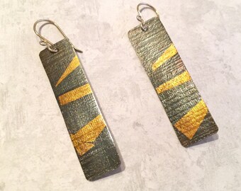 Modern, abstract earrings No.2 - in fine silver and 24KT gold