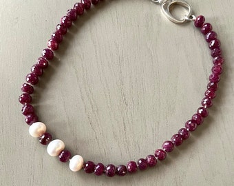 Ruby and pearl statement necklace, hand-knotted