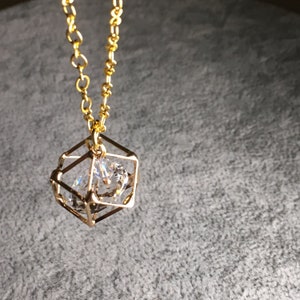 MODERNISM MINIMALIST DIVA Statement Geometric Polygon Hexagon Caged Faceted Diamante Diamond Pendant Gold Plated Necklace Jewelry Jewellery