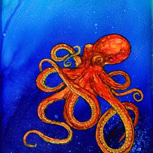 Print of Original Alcohol Ink Painting  - Octopus- 5x7, 8x10, 11x14 - Alcohol Ink- Wall Art- Home Decor