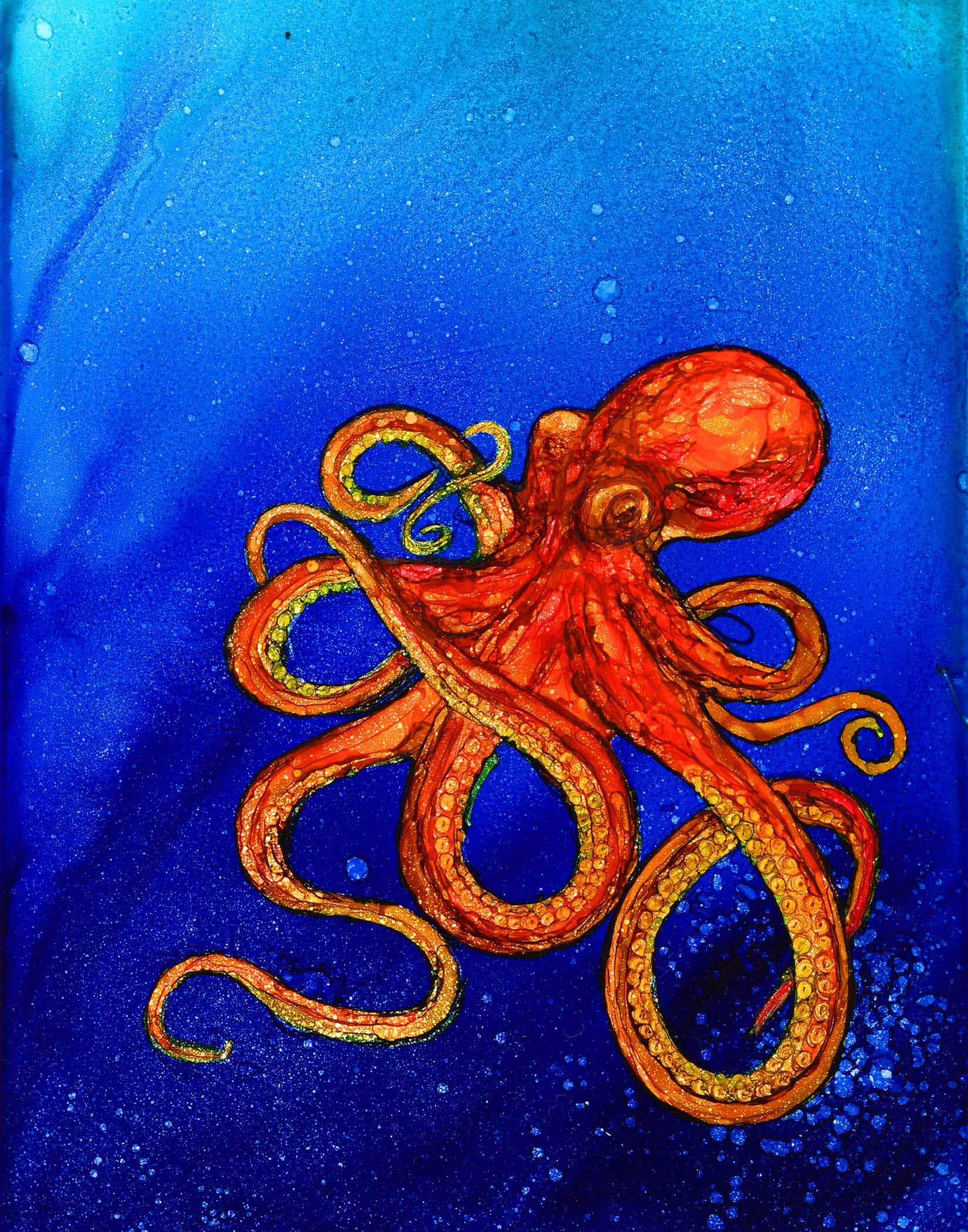 Octopus Alcohol Ink Print of Original Alcohol Ink Painting - Octopus- 5x7, 8x10, 11x14 ...