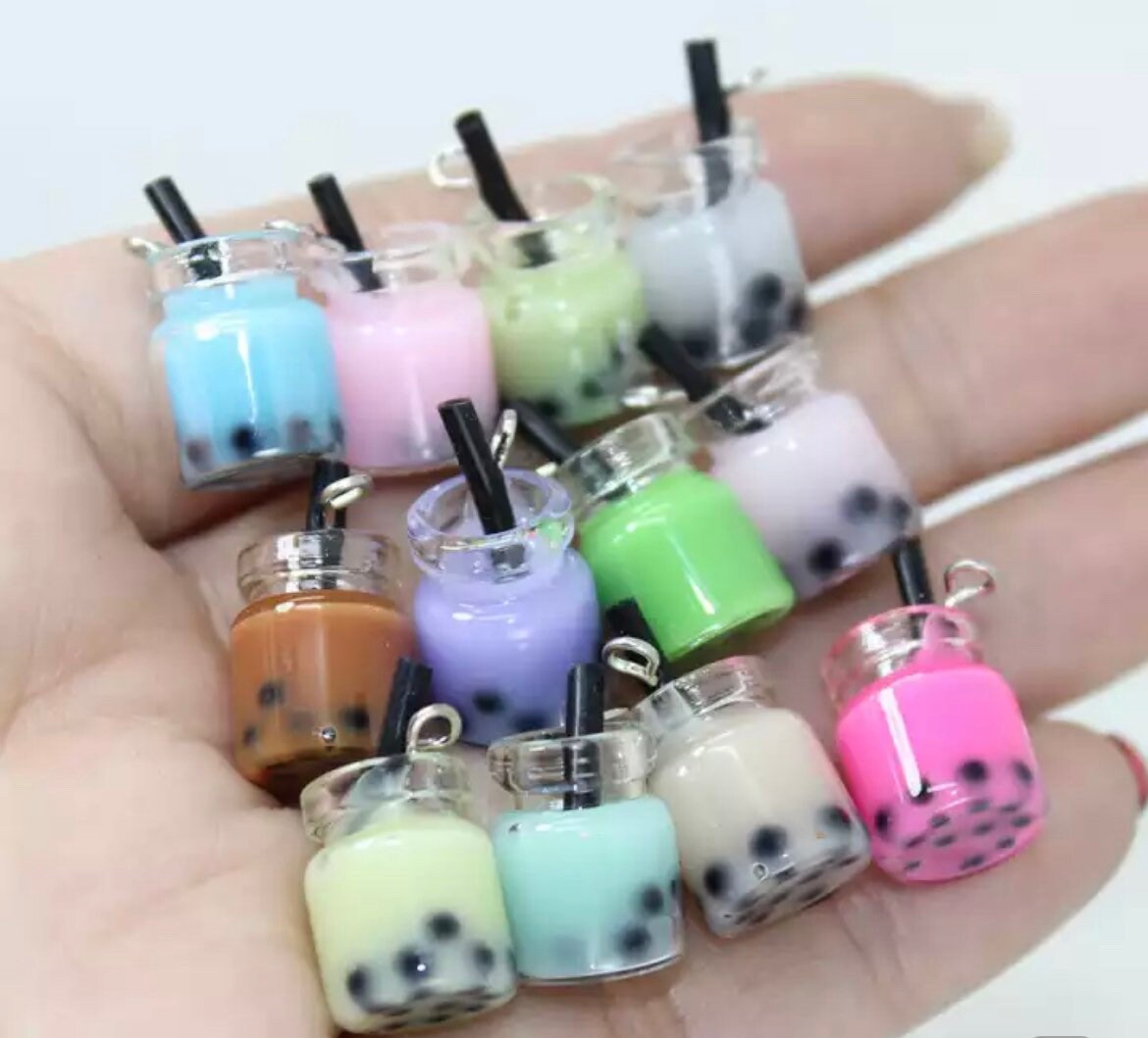 X2 milk bubble tea drink charm pendants for jewellery making earring …