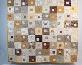 Handmade Scrap Quilt: Modern Patchwork Lap Quilt in Browns & Golds