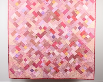 Handmade Scrappy Throw Quilt in Pinks and Peaches