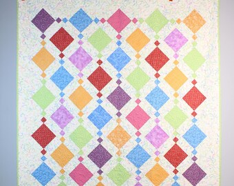 Handmade Scrappy Patchwork Quilt: Colorful Cotton Throw (56" x 67")
