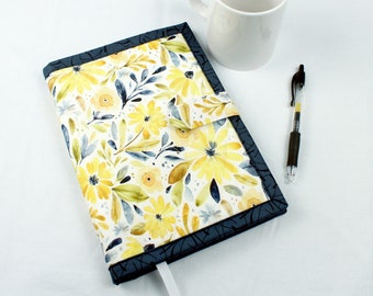 Quilted fabric journal cover with spiral notebook -yellow floral
