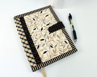 Elegant quilted fabric journal cover with spiral notebook