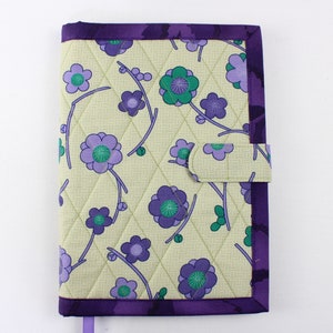 Quilted notebook cover with A5 spiral notebook -purple/teal Asian floral image 1