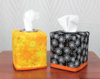 Reversible tissue box cover - Yellow Abstract / Halloween
