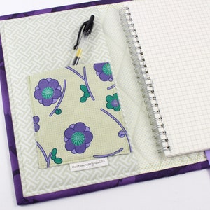 Quilted notebook cover with A5 spiral notebook -purple/teal Asian floral image 7