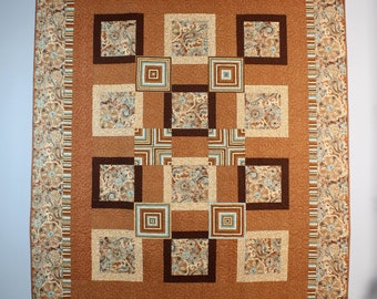 Handmade Patchwork Throw Quilt in Earthy Colors