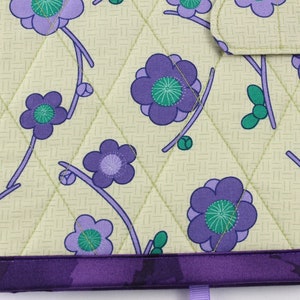 Quilted notebook cover with A5 spiral notebook -purple/teal Asian floral image 4