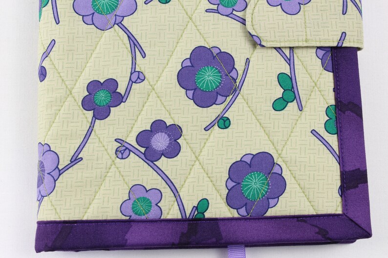 Quilted notebook cover with A5 spiral notebook -purple/teal Asian floral image 4