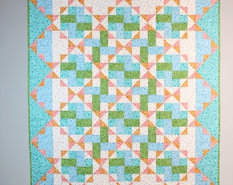 Handmade Patchwork Baby Quilt: Colorful Pastel Cotton Throw