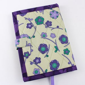 Quilted notebook cover with A5 spiral notebook -purple/teal Asian floral image 5