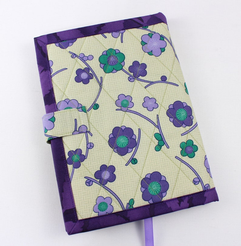 Quilted notebook cover with A5 spiral notebook -purple/teal Asian floral image 5