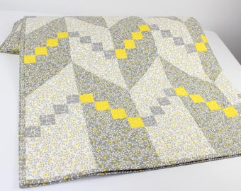 Patchwork Throw Quilt - Gray, White and Yellow