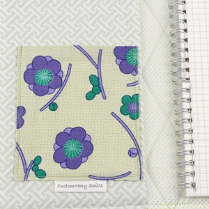 Quilted notebook cover with A5 spiral notebook -purple/teal Asian floral image 8
