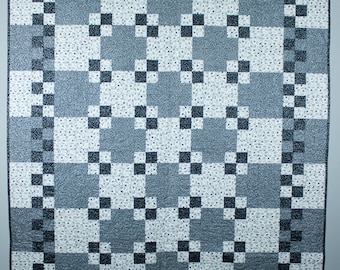 Geometric Monochromatic Throw Quilt, Handmade, Metallic Fabrics