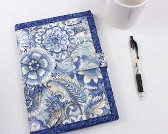 Quilted notebook cover with A5 spiral notebook -blue floral