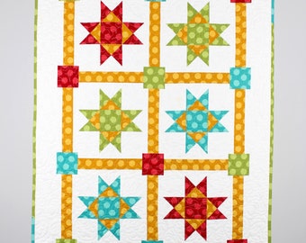 Handmade Patchwork Baby/Lap Quilt, Colorful and Bright Polka Dots