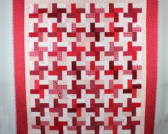 Patchwork Throw Quilt - Handmade Red and White Scrappy Quilt