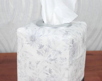 Reversible tissue box cover - Gray Floral / Halloween Print
