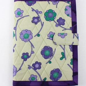 Quilted notebook cover with A5 spiral notebook -purple/teal Asian floral image 2