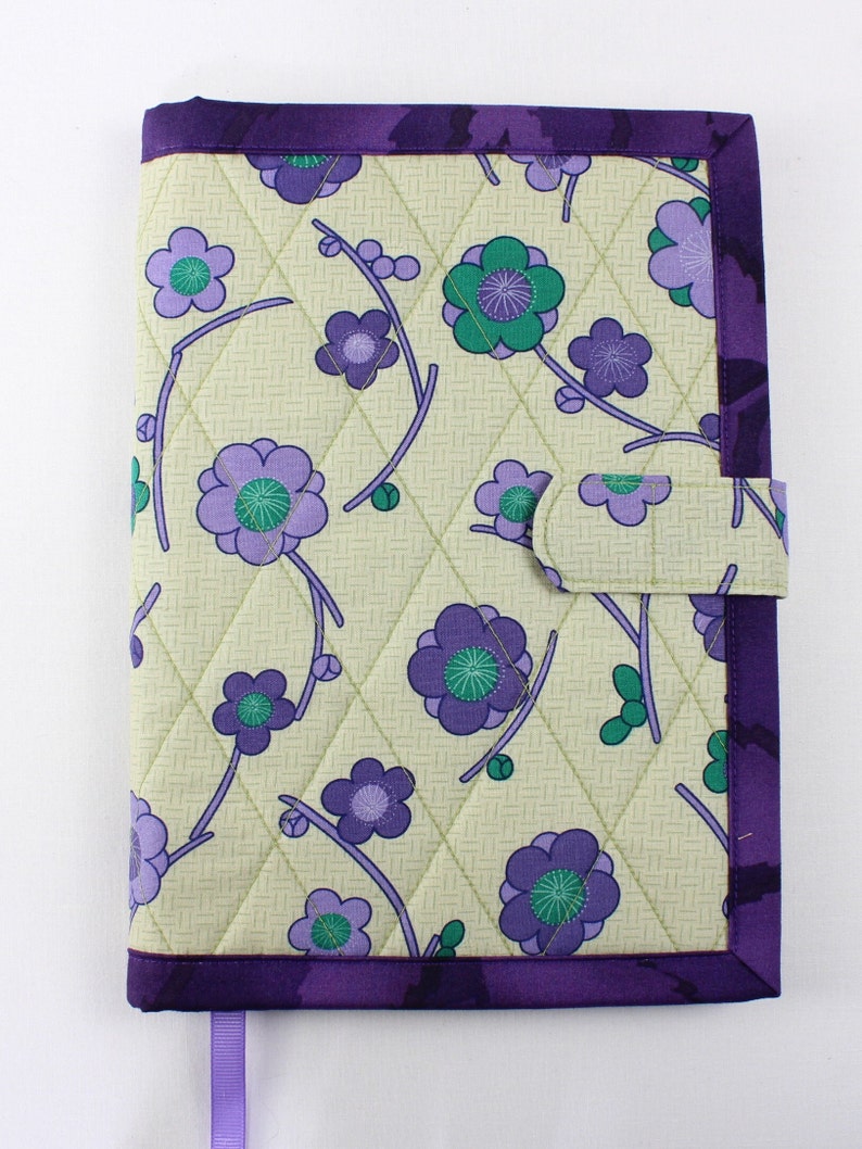 Quilted notebook cover with A5 spiral notebook -purple/teal Asian floral image 2