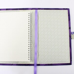 Quilted notebook cover with A5 spiral notebook -purple/teal Asian floral image 9