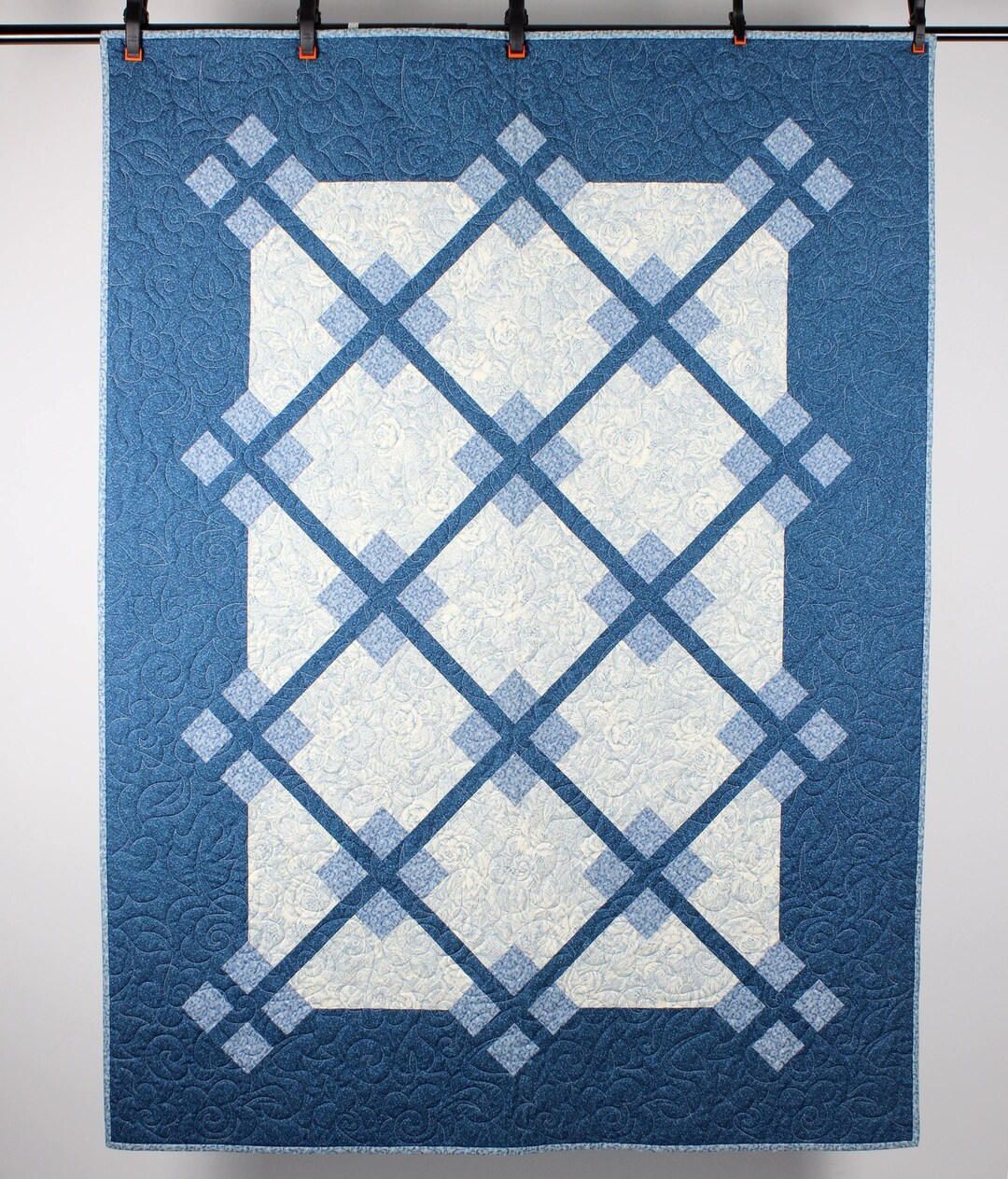 Handmade Patchwork Modern Throw Quilt in Blue and Off-white - Etsy