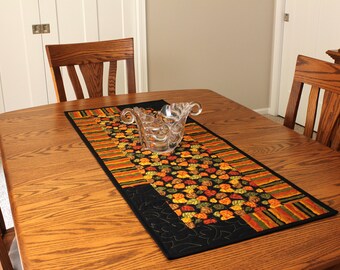 Reversible quilted table runner, Fall Leaf Print, Pastel Floral Print