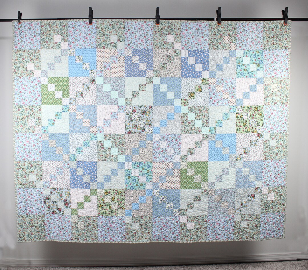 Handmade Patchwork Scrappy Throw Quilt in Pastel Blues and Greens - Etsy