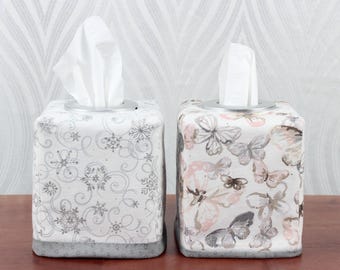 Reversible tissue box cover - Butterfly / Silver snowflakes