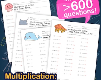 Grade 3 Math Worksheets | Multiplication Drills Practice | 600+ Problems Printable | Kids Homeschool Math | Instant Download